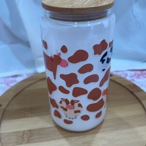 Farm Animal Patterned Glass Jar with Bamboo Lid